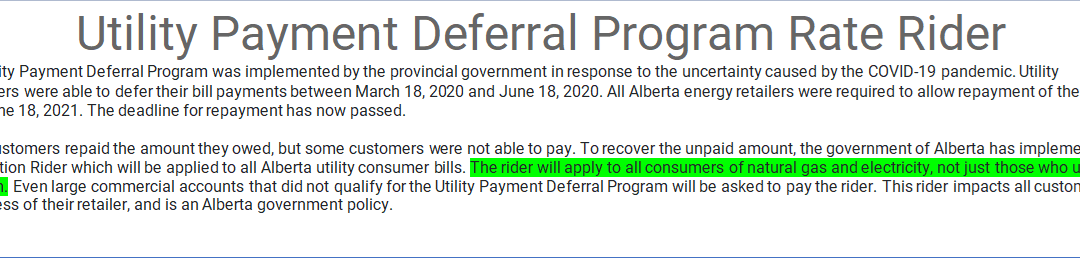 Utility Payment Deferral Program Rate Rider